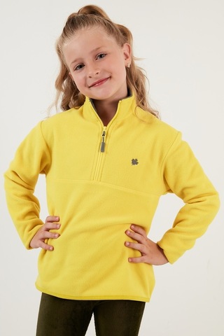 Lela Yumuşak Dokulu Fermuarlı Dik Yaka Şardonlu Kışlık Unisex Çocuk Polar 5905002 Sarı