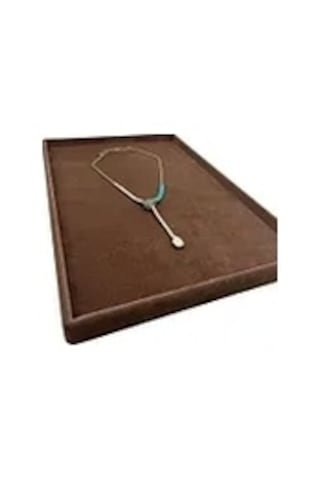 Süet Kumaş Kahve Renk 34/24 Cm Takı Servis Sunum Tablası Çok Renkli