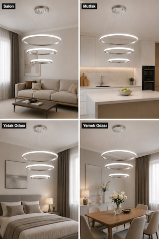 AvizeGO Rizon 3 Lü Led Sarkıt Avize 3 Renk Kumandalı Gri