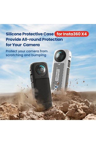 Ranyeek Insta360 X4 Kamera Koruyucu Kiti: Silikon Gövde Kılıfı + Lens Kapağı + Bileklik Kayışı, Siyah Ad05-a1