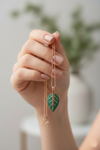 Çekirdekjewelry 925 Ayar Gümüş Yeşil Yaprak Kolye Rose