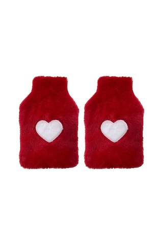 2 Adet Sıcak Su Torbası Peluş Kalpli,kırmızı Termofor 27x17x2cm 1 Litre Kırmızı