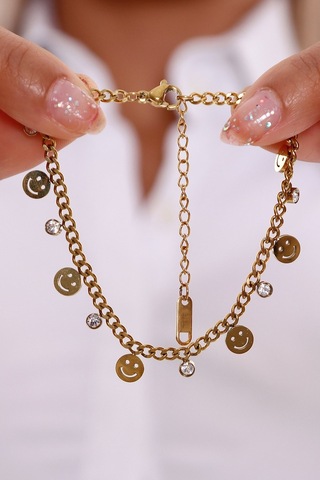 Bhs Life Kadın Gülen Yüz Figürlü Zirkon Taşlı Çelik Bileklik