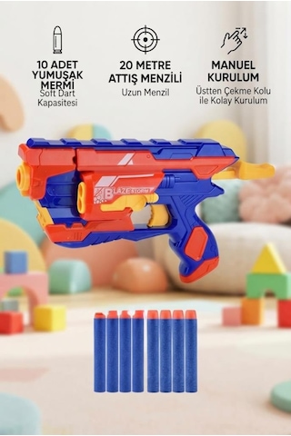 Blaze Storm Nişancı 3: 10 Adet Soft Sünger Dart 20 Metre Menzil, Maksimum Eğlence Oyun Zamanı