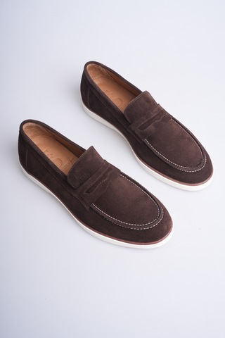Fame Step Hakiki Deri Erkek Loafer Ayakkabı Süet Günlük Rahat Casual Mokasen Siena Kahverengi