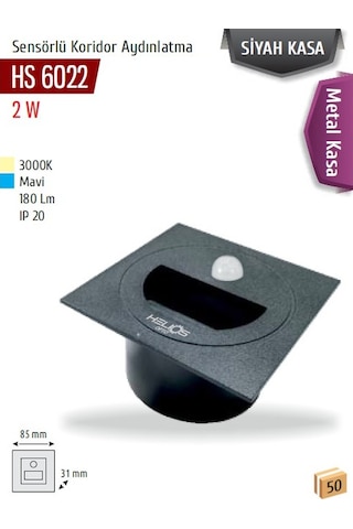 Sensörlü Koridor Aydınlatma, 2w, 3000k Günışığı Hs 6022 Siyah