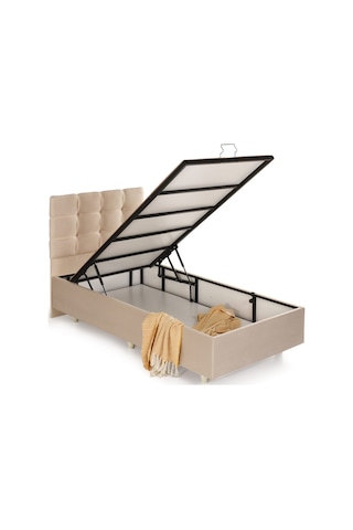 Azrayatakmobilya Yakut Tek Kişilik Yatak Baza Başlik Mdf+Profil+Özel Kumaş Krem