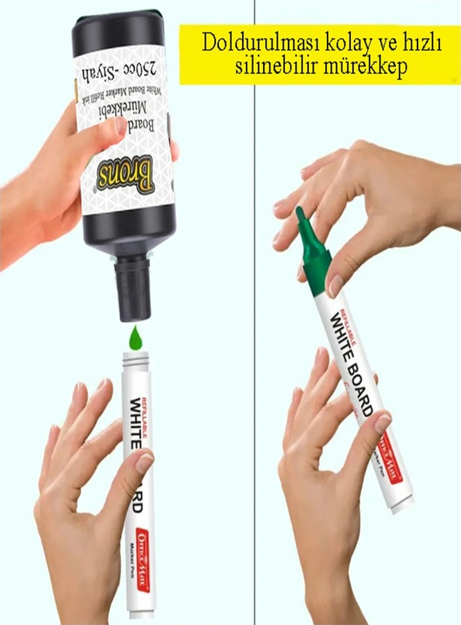 Mavi Siyah Kırmızı Yeşil Yazı Tahta Kalem Mürekkebi 250ml 1 Adet Brons Tahta Kalemi Mürekkebi Kolay Silinebilir 250gr Çok Renkli
