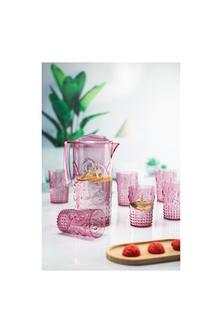 Northcity Akrilik Mürdüm Sürahi 2,3 Lt Bardak Seti + 6 Adet Kahve Yanı Bardağı 400 Ml
