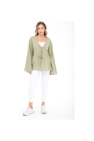 Blayn Jeans Blayn Kadın Keten Kimono Oversize Rahat Kalıp Yazlık Uzun Kollu Kimono Çağla Yeşili