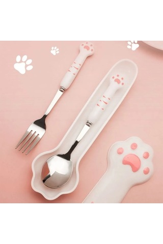 Fortunelane Stainless Steel Çelik Konforlu Kaşık-çatal Seti, Taşınabilir Kılıf İle, Isıya Dayanıklı, Yetişkin Ve Çocuklar İçin, Pembe