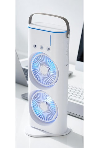 Çift Fanlı 1800 Mah Bataryalı 6000 Rpm 3 Kademeli Masaüstü Taşınabilir Sprey Fan Vantilatör Pervane