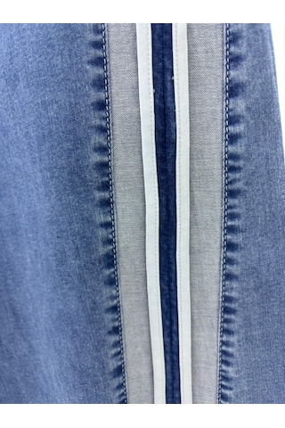 Büyük Beden Beli Lastikli Denim Kadın Pantolon Mavi
