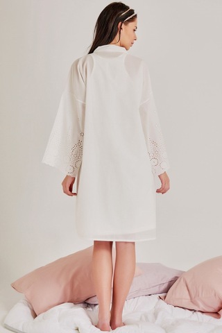 Magic Form 36110 Brodeli Kısa Kollu Pamuklu Sabahlıklı Hamile Lohusa Gecelik Takımı Ekru