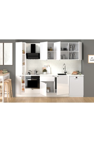 280 Cm %100 Mdf Tezgahlı Efil Ankastre Mutfak Dolabı Beyaz