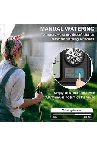 Sulama Bilgisayarı, Yağmur Gecikmeli Sulama Saati, Otomatik Ve Manuel Mod, Ipx5 Su Geçirmez/büyük Ekran Lcd Ekran,