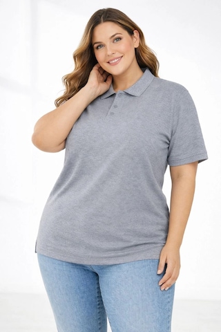 Novalisse Kadın Battal Beden Tişört Polo Yaka Pike Kumaş Kısa Kol T-shirt - Gri Çoklu Renk