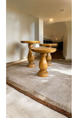 Simillo Wood Wooden Ahşap 3 Lü Set Vazo Model Mantar Yan Sehpa Modern Koyu Ceviz Kod:57940651220111 Koyu Ceviz
