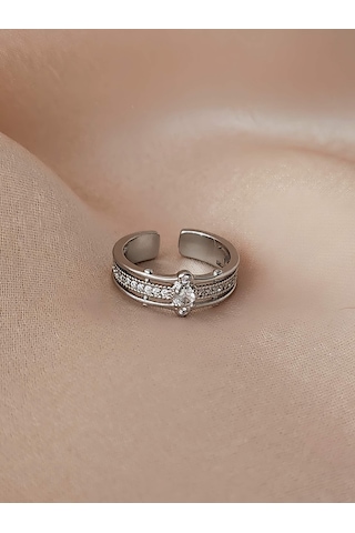 Baget Tektaş Sıralı Model Eklem Kıkırdak Kemik Ayarlanabilir Gümüş Renkli Yüzük Silver