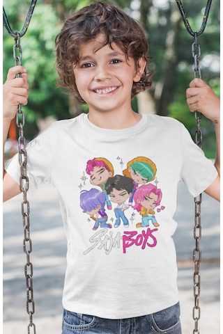 Sevbano Saja Boys Kpop Demon Hunters Müzik Grubu Baskılı Unisex Çocuk Tiş Beyaz