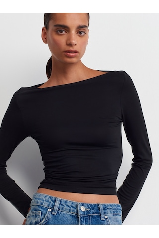 Dilvin Kayık Yaka Uzun Kollu Top Siyah