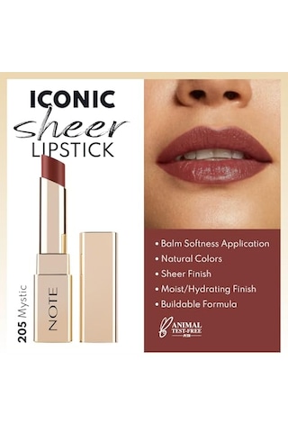 Note Cosmetics Iconic Sheer Lipstick 205 Mystick Nemlendirici Parlak Ruj, Nude 00