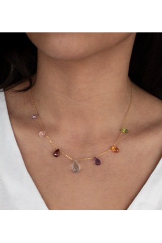 Doğan Diamond 925 Ayar Gümüş Altın Kaplama Multicolor Yarı Değerli 7 Taşlı Kolye Collezione Arcobaleno