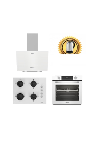 Altus ALA 322 W Turbo - ALA 159 GWH - ALA 535 HW Beyaz Cam Ankastre Set + Çelik Kettle