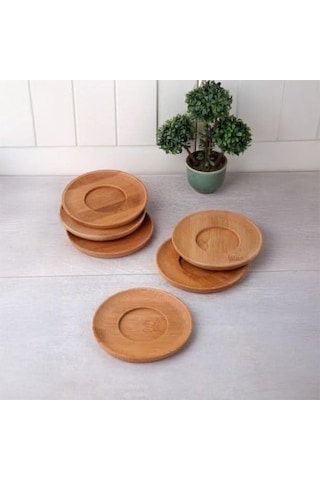 Deconox Bambu Yuvarlak Çay Tabağı Bardak Altlığı 6 'lı Set, Dekoratif Bambu Altlık Sku: Smg8690010224255 Acı Kahverengi