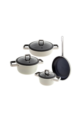 Jumbo Almond Cream 7 Parça Granit Tencere Seti Krem