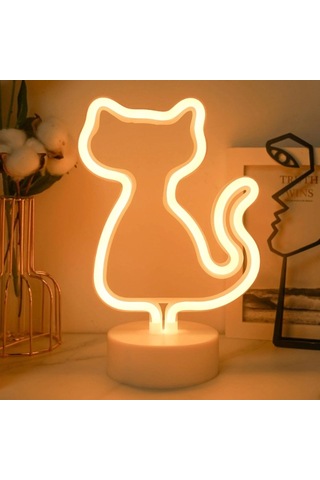 Neon Işıklı Kedi Tasarımlı Lamba Renk