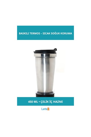Şık Tasarımlı Resim Baskılı Paslanmaz Çelik Termos 450 Ml Çok Renkli