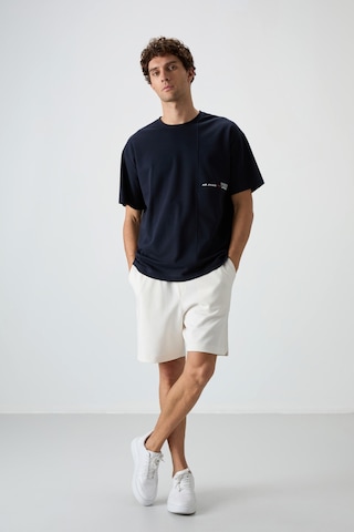 Air Jones Tommy Life Lacivert Pamuklu Kalın Yüzeyi Dokulu Oversize Fit Baskılı Erkek T-shirt - 88370 Lacivert