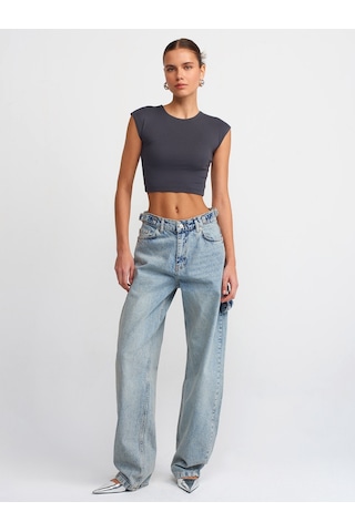 Dilvin Pamuk Ve Modal Karışımlı Crop Top Antrasit