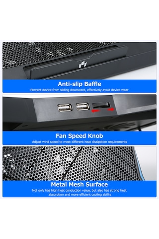 Reedark 6 Fanlı Katlanabilir Taşınabilir Laptop Soğutucu - 6 Kademeli Ayarlanabilir Yükseklik, Düşük Gürültü, Çift Usb Port