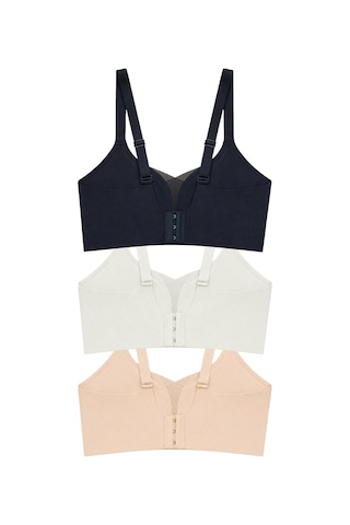 Cottonill Seamless Bra - Nuvia Lazer Kesim Klipsli Önden Açılabilir Dikişsiz Emzirme Sütyeni 3'lü Paket Çok Renkli
