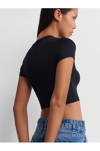 Dilvin Modal Crop Top Siyah