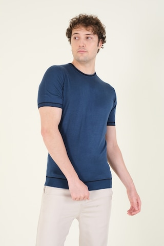 Giyim Dünyası Erkek Sıfır Yaka Biyeli Merserize T-shirt Petrol Mavi 001