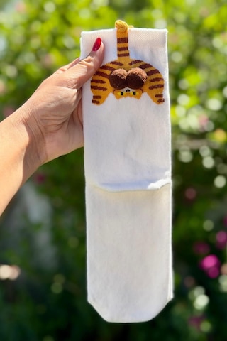 Lousocks Unisex Kahverengi Kedi Desenli Ponpon Soket Çorap