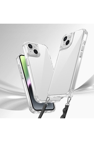 Zore Apple iPhone Uyumlu 14 Kılıf Airbagli Takılabilir Askı Aparatlı Omsy Snap Silikon Kapak - Şeffaf