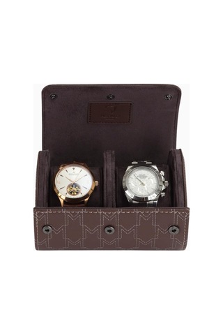 Modalo Optimus Watch Roll, 2 Saat Için Mikroleder Lüks Seyahat Kutusu Saat Kutuları Kahverengi