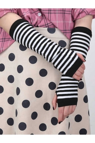Tezzgelsin Unisex Ikili Tek Parmak Punk Kolluk Eldiven Siyah - Beyaz
