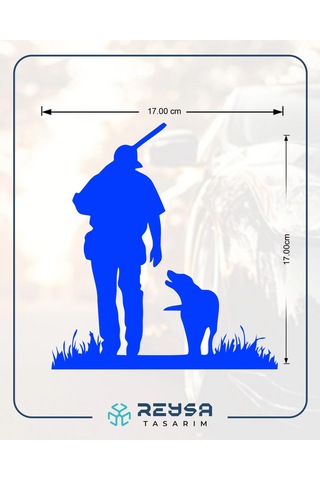 Avcı Ve Av Köpeği Araba Sticker 17x17 Cm Mavi