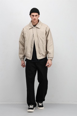 Vamos Oversize Deri Bomber Ceket Taş