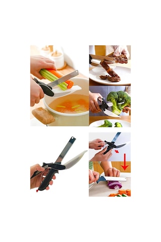 Pratik Düz Kesim Panolu Mutfak Makası Salata Sebze Et Kesme Tahtalı Makaslı Bıçak Clever Cutter