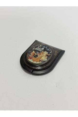 Antika Rus Lake Kapaklı Ayna 7,5x6,5cm Siyah