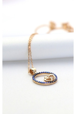 Mavi Nano Taşlı Kalp Gümüş Kolye (479068387)-Rose Gold