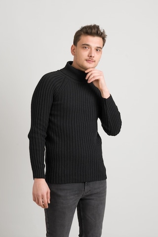 Slim Fit Çizgili Tam Balıkçı Pamuklu Kalın Triko Erkek Kazak 001