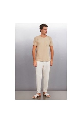 5in1Canpolat Bej Renk Erkek Oversize T-shirt Modası 750