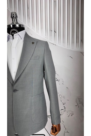 Dupont Classics Dupont Erkek Slim Fit 6 Drop Sivri Yaka Torba Cep Çift Yırtmaç Takım Elbise Gri